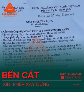Xin Cấp Phép Xây Dựng Bến Cát - Bình Dương