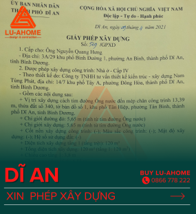 Xin Cấp Phép Xây Dựng Dĩ  An - Bình Dương